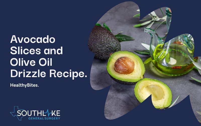 Portioning healthy fats: avocado slices and olive oil drizzle.