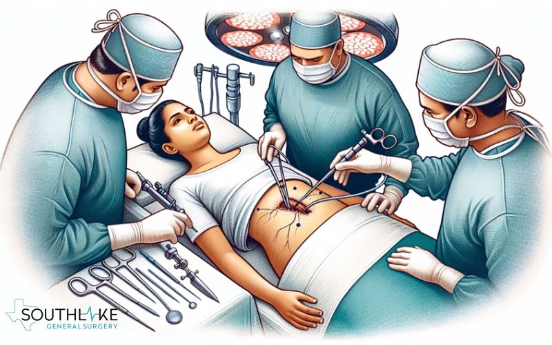 Laparoscopic hysterectomy procedure.