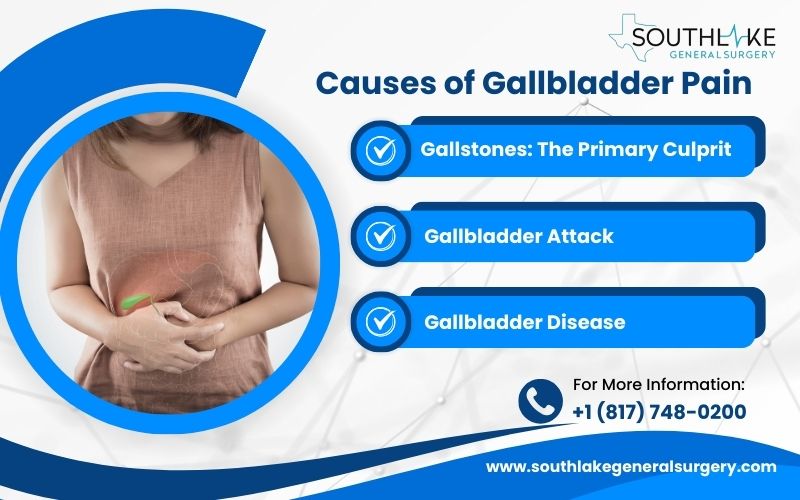 Illustration explains the causes of gallbladder pain.