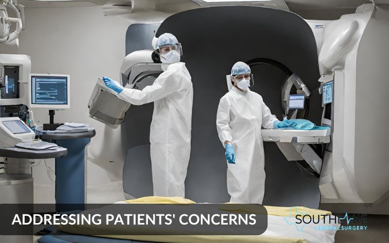 Photo depicting healthcare providers handling radioactive material with protective gear in a controlled environment, ensuring patient safety during HIDA scans.