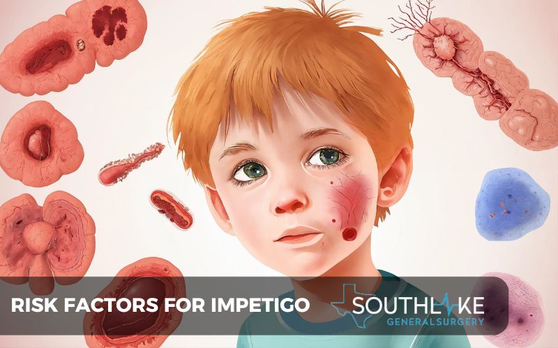 Risk factors for impetigo, including young age, close contact, and compromised immune systems.