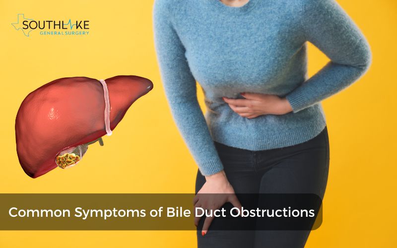 Patient experiencing abdominal pain from bile duct obstruction.