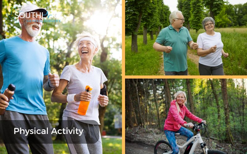 Photograph showing individuals engaged in outdoor activities like walking, jogging, or cycling.