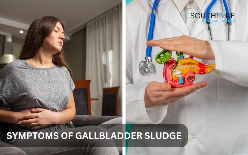 Person experiencing abdominal pain, a common symptom of gallbladder sludge.