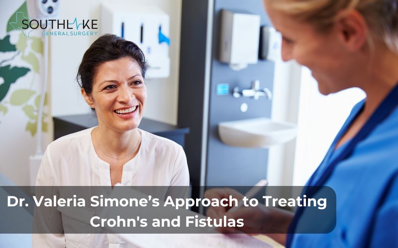 Dr. Valeria Simone, a specialist in Crohn's disease and fistula treatment, consulting with a patient.