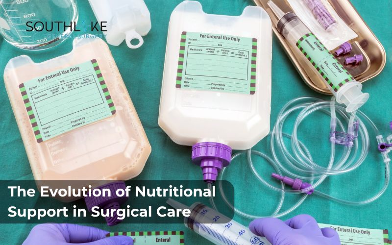 Image showing the advancements in nutrition support in surgical care, emphasizing the shift from general nutrition to personalized diet plans.