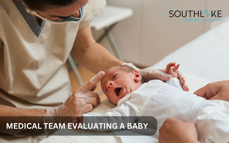 Medical team evaluating a newborn with diaphragmatic hernia, demonstrating the importance of early diagnosis and comprehensive care.