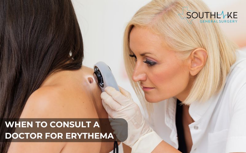 Doctor examining a patient with erythema on the skin.