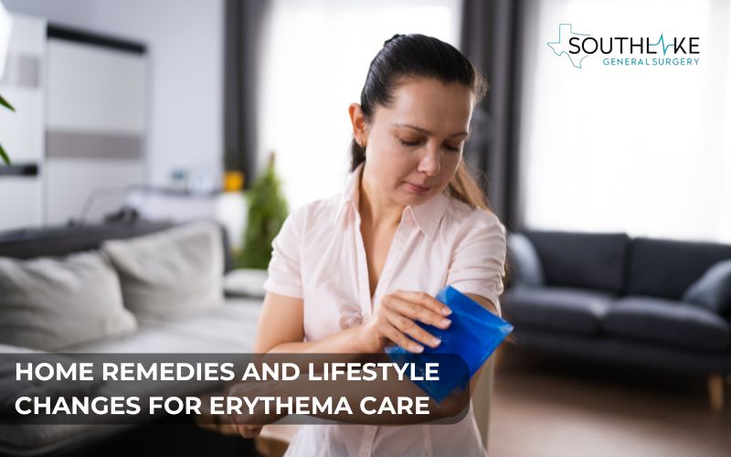 Cold compress applied to skin to soothe erythema inflammation.