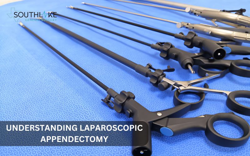 Laparoscope tool with camera and instruments used in surgery.