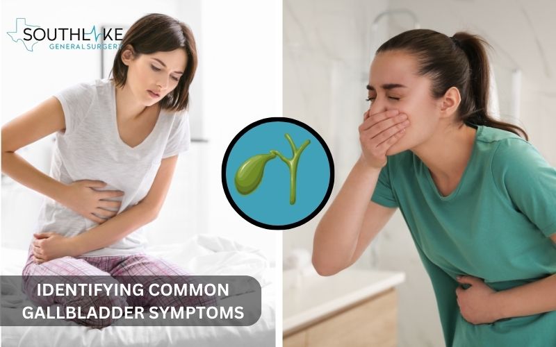 Infographic of common gallbladder symptoms like abdominal pain and nausea.