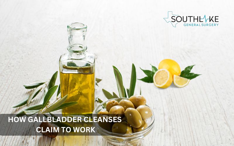 A bottle of olive oil and fresh lemons, ingredients commonly used in gallbladder flushes.