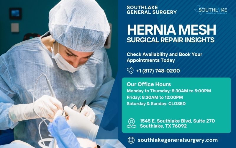 Surgeon performing hernia mesh repair surgery, demonstrating the use of medical mesh for hernia treatment.