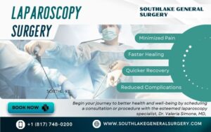 Laparoscopic surgery illustration showing small incisions and specialized tools.