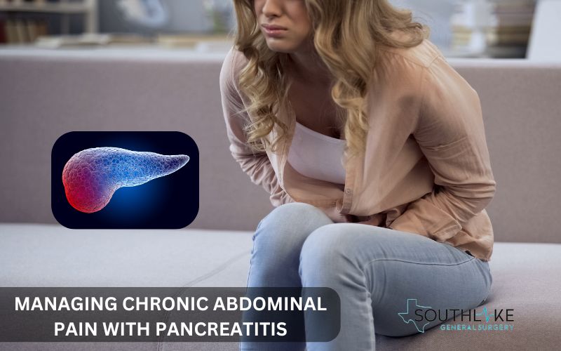 Person holding their stomach in pain, representing chronic pancreatitis pain syndrome.