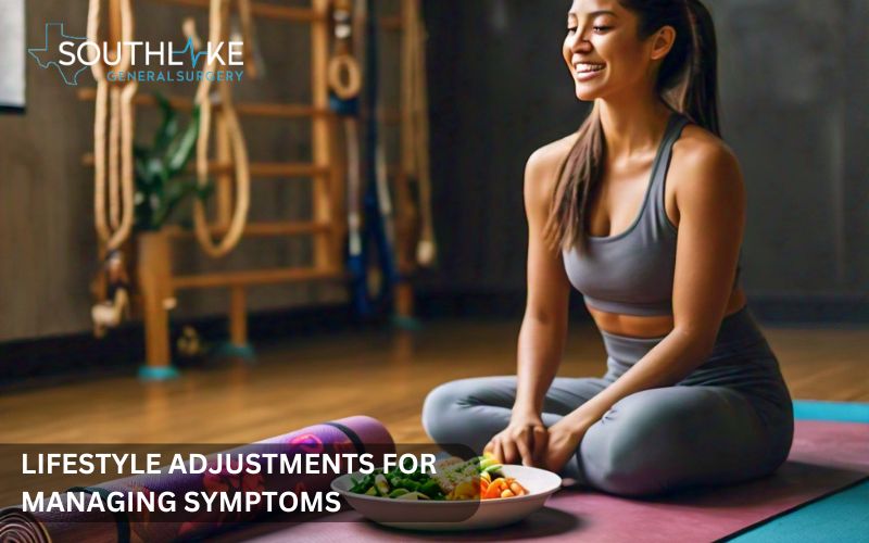 A low-fat meal alongside a yoga mat, symbolizing healthy lifestyle choices for managing pancreas symptoms.