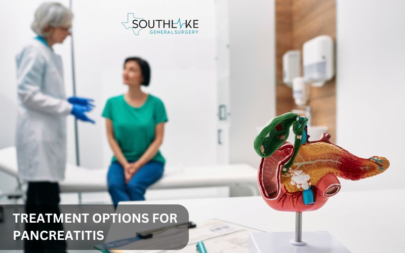 Doctor discussing pancreatitis treatment options with a patient in a hospital setting.