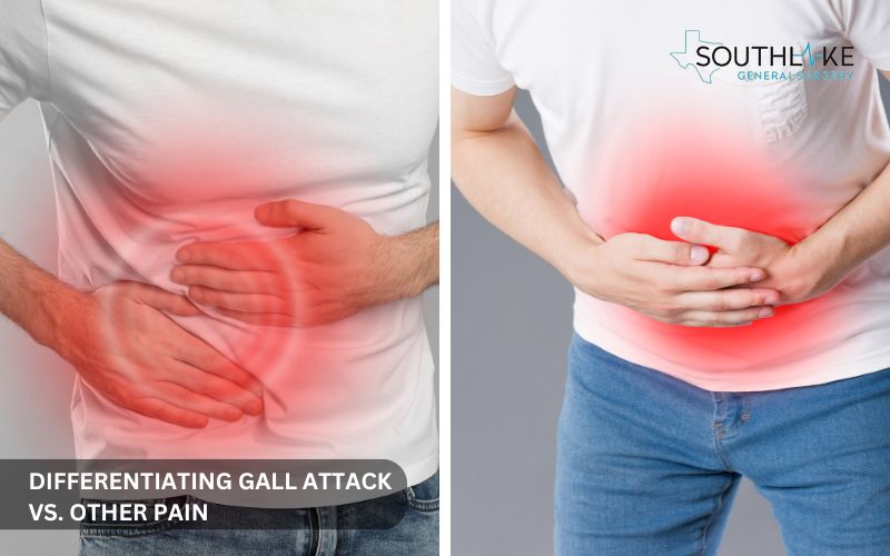 Comparison images are showing gallbladder attack pain vs. other abdominal conditions.